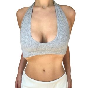 Grey ribbed cropped halter bralette